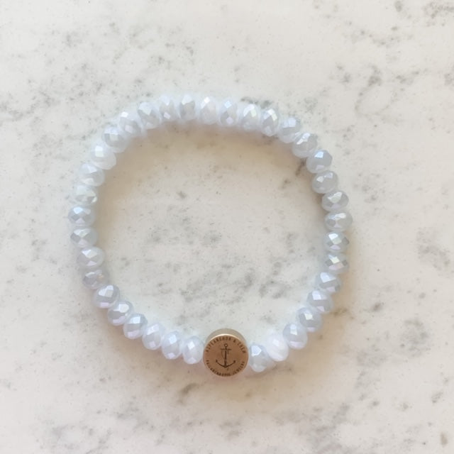 White Shell Cross 6mm Glass Philanthropic Bracelet